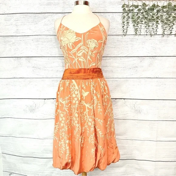 Tracy Reese | Dresses | Tracy Reese Anthropologie Peach Floral Embroidered  Silk Fit And Flare Dress Sz 6 | Poshmark